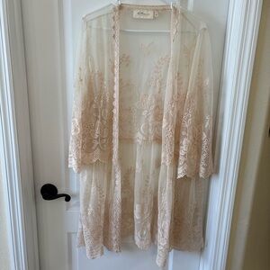 La Bellum Hillary Scott Lace Kimono XL Nude Embroidered Sheer Cardigan